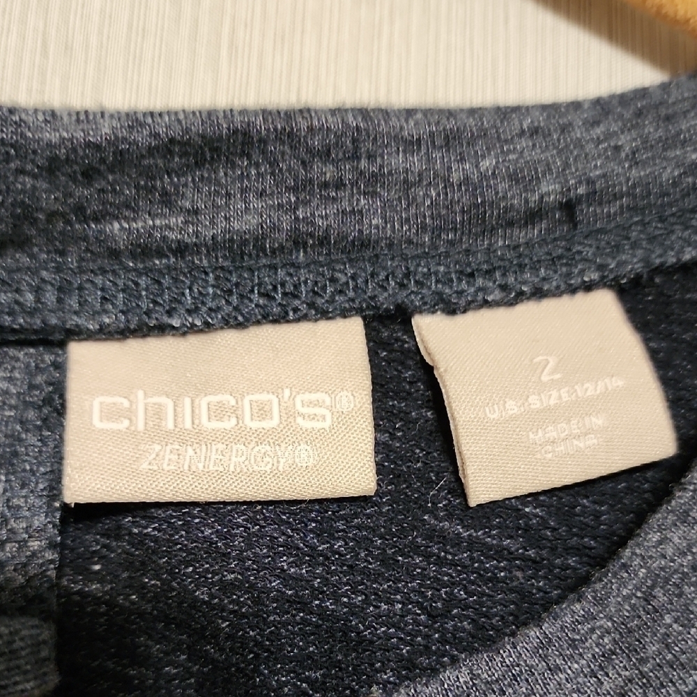Chico's Blue Boxy Tunic Dress Short Sleeve Plus Size L Heathered Casual Pockets - Picture 2 of 12